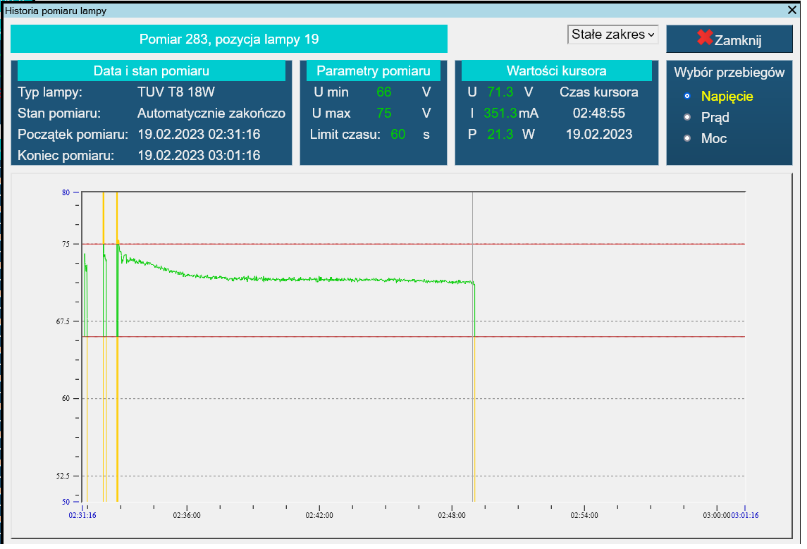 Monitoring system for quality control of the correctness of the installation of UV lamps